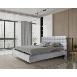Lit MILLIO Blanc 140x200 cm Tissu chenille bouclé Sommier inclus Confort hôtel 5 étoiles>Meublorama Best
