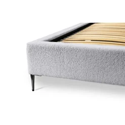 Lit MILLIO Blanc 140x200 cm Tissu chenille bouclé Sommier inclus Confort hôtel 5 étoiles><noscript><img width=