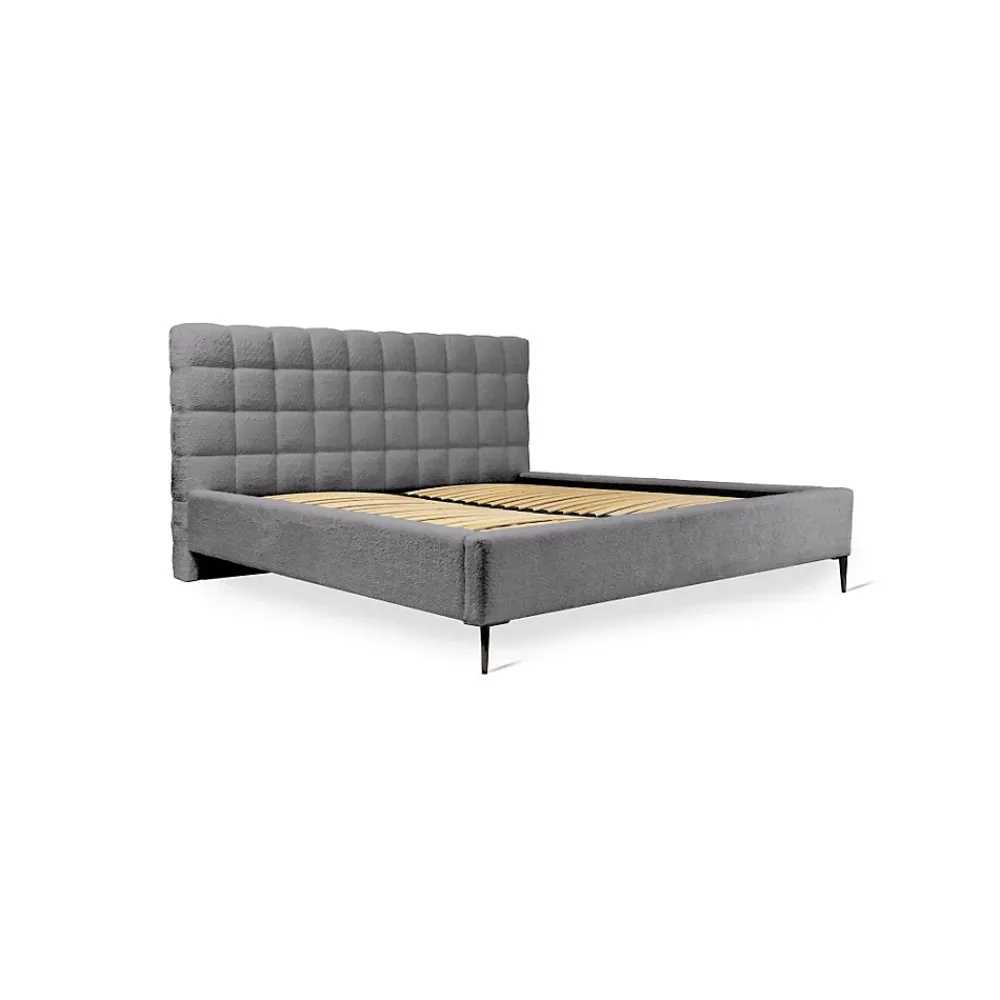 Meublorama Lit MILLIO Gris anthracite 140x200 cm Tissu chenille bouclé Sommier inclus Confort hôtel 5 étoiles* Lit Double
