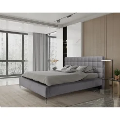 Meublorama Lit MILLIO Gris anthracite 140x200 cm Tissu chenille bouclé Sommier inclus Confort hôtel 5 étoiles* Lit Double