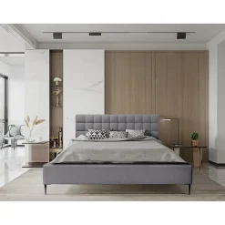 Meublorama Lit MILLIO Gris anthracite 140x200 cm Tissu chenille bouclé Sommier inclus Confort hôtel 5 étoiles* Lit Double
