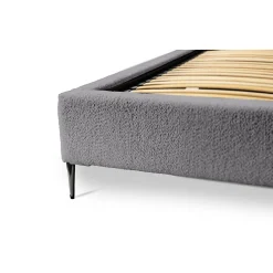 Meublorama Lit MILLIO Gris anthracite 140x200 cm Tissu chenille bouclé Sommier inclus Confort hôtel 5 étoiles* Lit Double