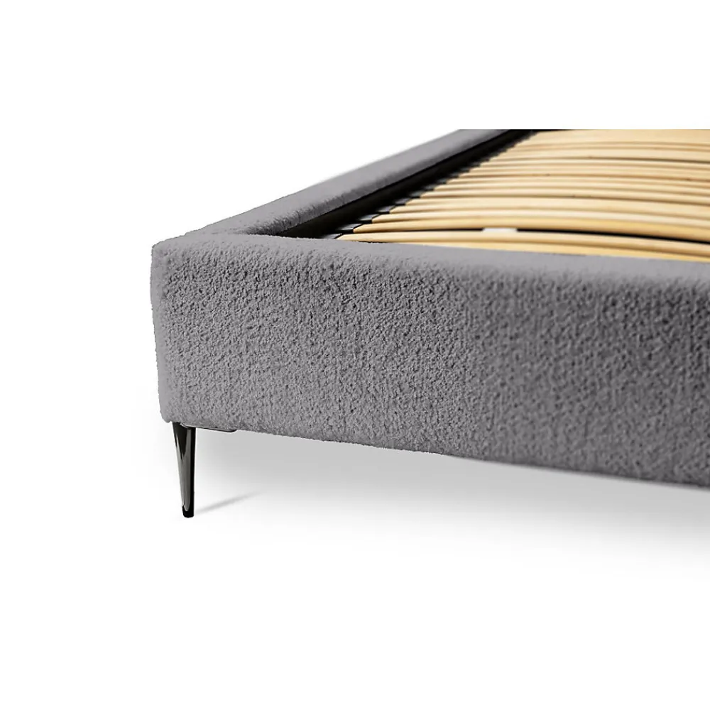 Meublorama Lit MILLIO Gris anthracite 140x200 cm Tissu chenille bouclé Sommier inclus Confort hôtel 5 étoiles* Lit Double