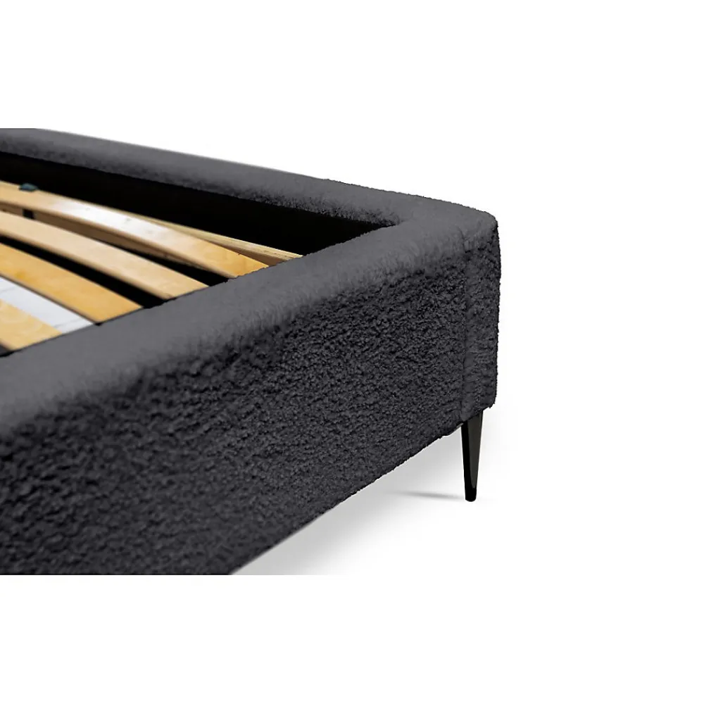 Lit MILLIO Noir 180x200 cm Tissu chenille bouclé Sommier inclus Confort hôtel 5 étoiles>Meublorama Clearance