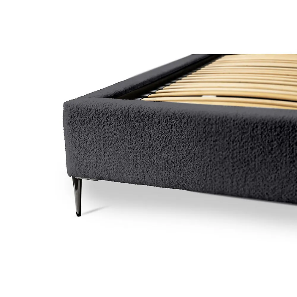 Lit MILLIO Noir 180x200 cm Tissu chenille bouclé Sommier inclus Confort hôtel 5 étoiles>Meublorama Clearance