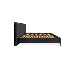 Lit MILLIO Noir 180x200 cm Tissu chenille bouclé Sommier inclus Confort hôtel 5 étoiles><noscript><img width=