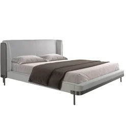 Angel Cerda Lit moderne en tissu gris clair et similicuir noir pour chambre élégante* Lit Simple
