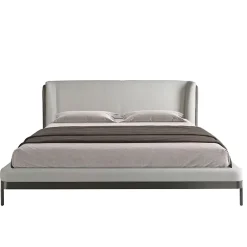 Angel Cerda Lit moderne en tissu gris clair et similicuir noir pour chambre élégante* Lit Simple