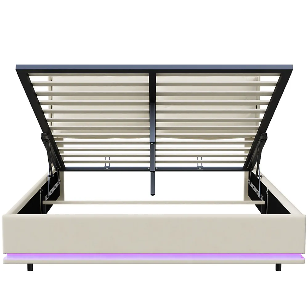 Lit Moderne Rectangulaire 160x200 Cm Avec Sommier à Lattes, Rembourré, USB Et Type-c, Coffre, Beige>Fortuna lai