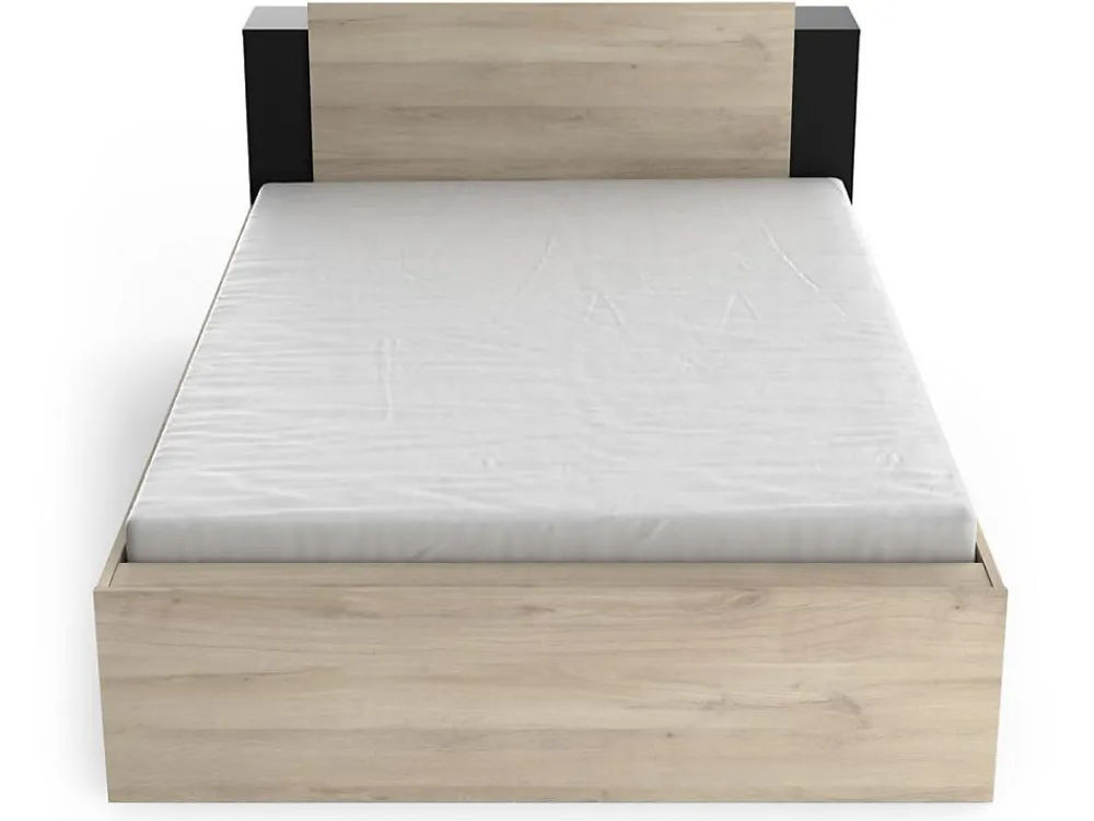 Lit modulable 140 x 190/200 cm avec rangements - Coloris : Naturel et noir - ERALIA>Vente-unique Discount