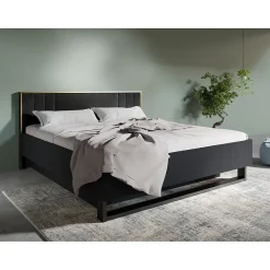 Meublorama Lit MONDO 180x200 cm Noir structuré et doré Pieds métal design Sans sommier* Lit Double