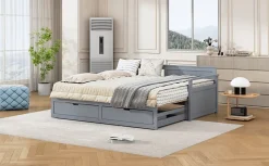 Redom Lit multifonction deux en un quatre vingt dix cent quatre vingt par cent quatre vingt dix pin avec tiroirs lit extensible gris* Lit Avec Rangement