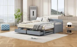Redom Lit multifonction deux en un quatre vingt dix cent quatre vingt par cent quatre vingt dix pin avec tiroirs lit extensible gris* Lit Avec Rangement