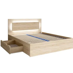 Meublorama Lit NOFI 180 x 200 cm avec sommier et 2 tiroirs de rangement - coloris chene sonoma* Lit Avec Rangement