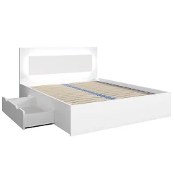 Meublorama Lit NOFI 160 x 200 cm avec sommier et 2 tiroirs de rangement - blanc* Lit Avec Rangement