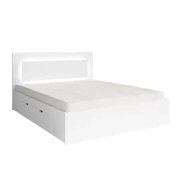 Meublorama Lit NOFI 160 x 200 cm avec sommier et 2 tiroirs de rangement - blanc* Lit Avec Rangement