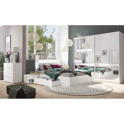 Meublorama Lit NOFI 160 x 200 cm avec sommier et 2 tiroirs de rangement - blanc* Lit Avec Rangement