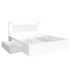 Meublorama Lit NOFI 160 x 200 cm avec sommier et 2 tiroirs de rangement - blanc* Lit Avec Rangement