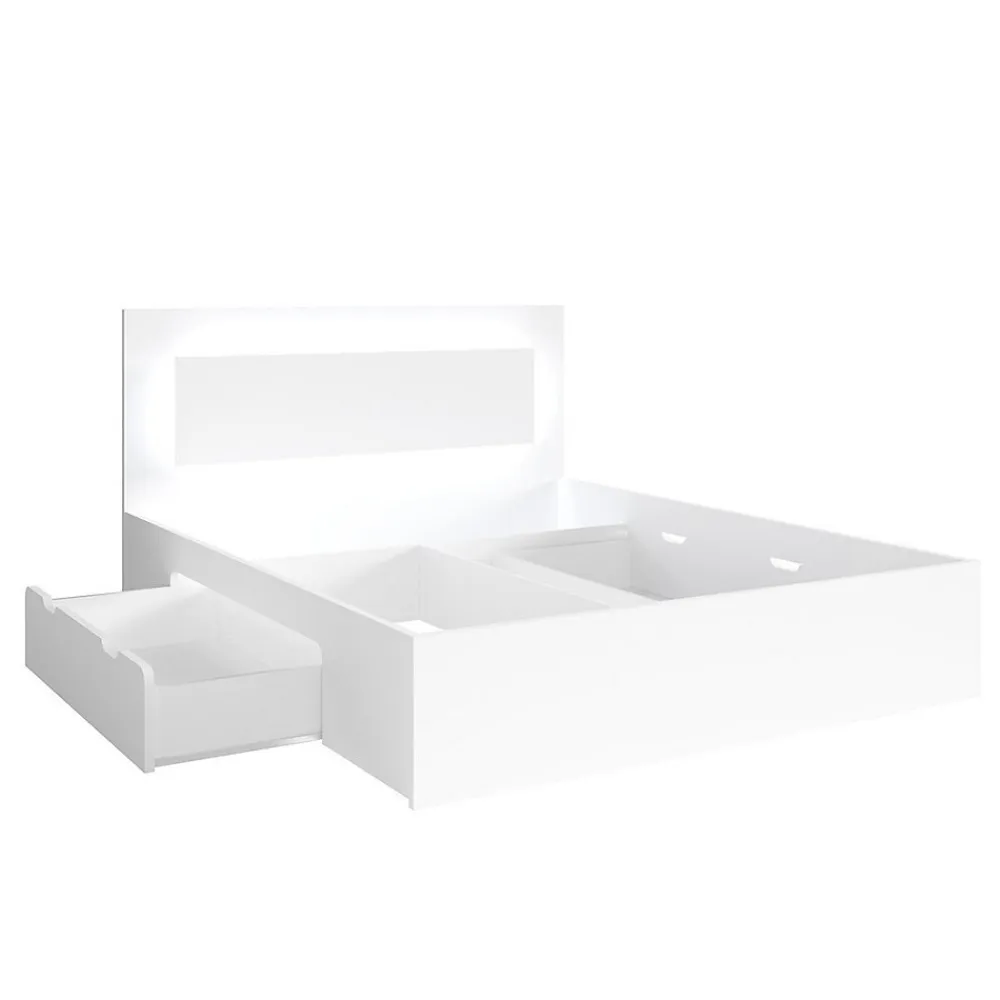 Meublorama Lit NOFI 160 x 200 cm avec sommier et 2 tiroirs de rangement - blanc* Lit Avec Rangement