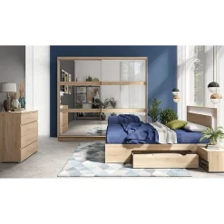 Meublorama Lit NOFI 160 x 200 cm avec sommier et 2 tiroirs de rangement - coloris chene sonoma* Lit Avec Rangement
