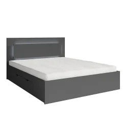 Lit NOFI avec sommier 160 x 200 cm avec 2 tiroirs de rangement - gris graphite>Meublorama Outlet