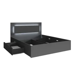 Lit NOFI avec sommier 160 x 200 cm avec 2 tiroirs de rangement - gris graphite>Meublorama Outlet