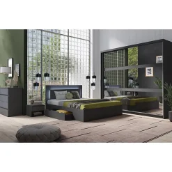 Meublorama Lit NOFI avec sommier 180 x 200 cm avec 2 tiroirs de rangement - gris graphite* Lit Avec Rangement