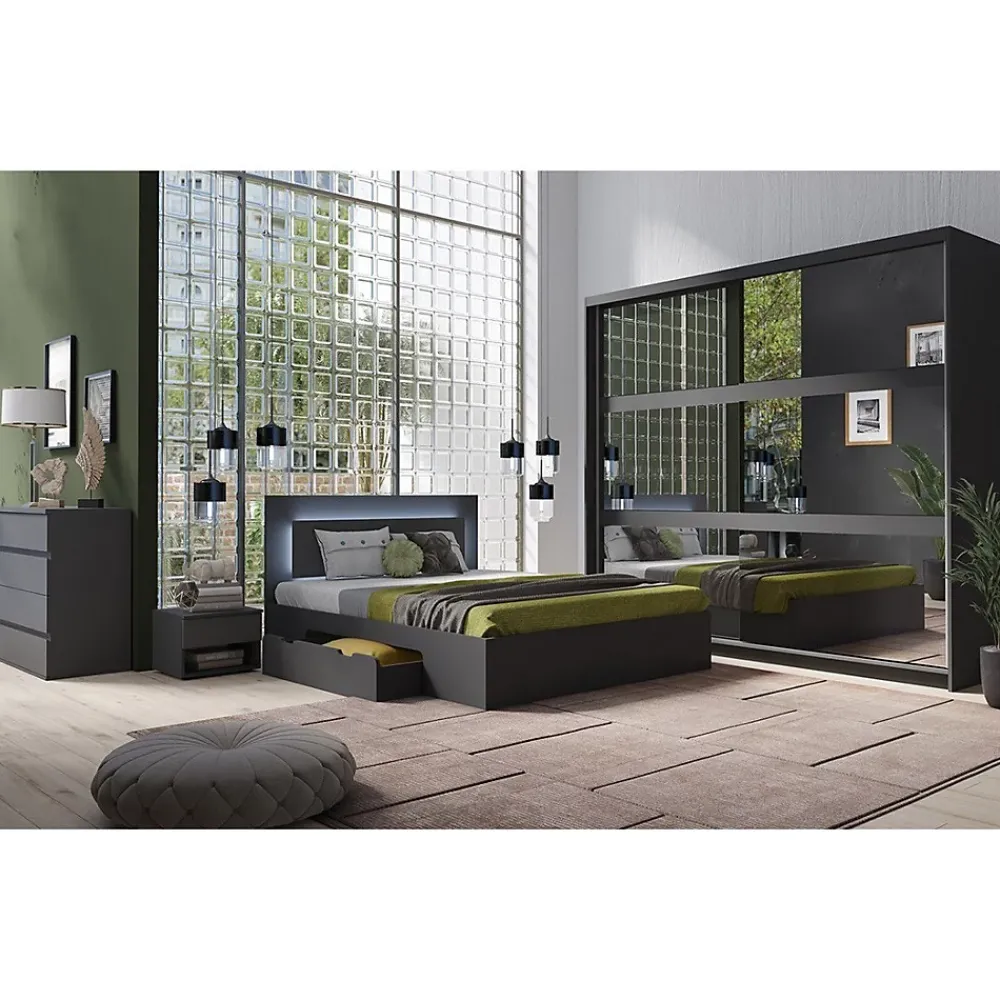 Meublorama Lit NOFI avec sommier 180 x 200 cm avec 2 tiroirs de rangement - gris graphite* Lit Avec Rangement
