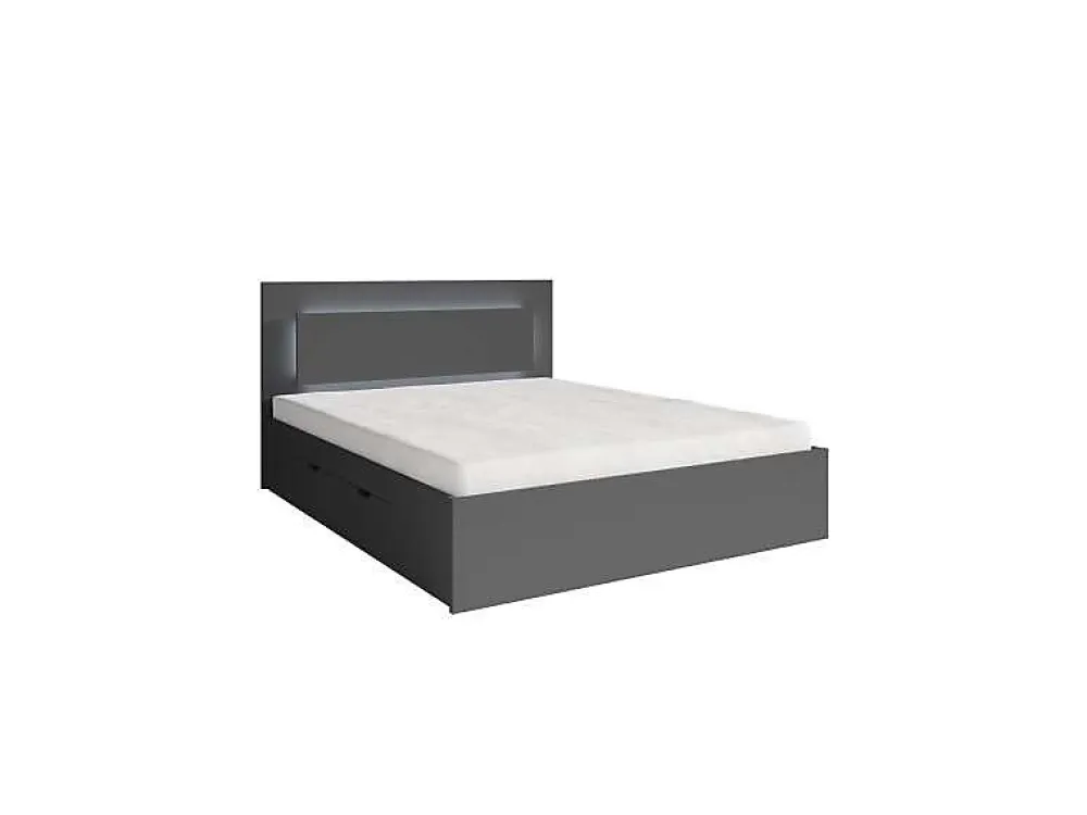 Meublorama Lit NOFI avec sommier 180 x 200 cm avec 2 tiroirs de rangement - gris graphite* Lit Avec Rangement