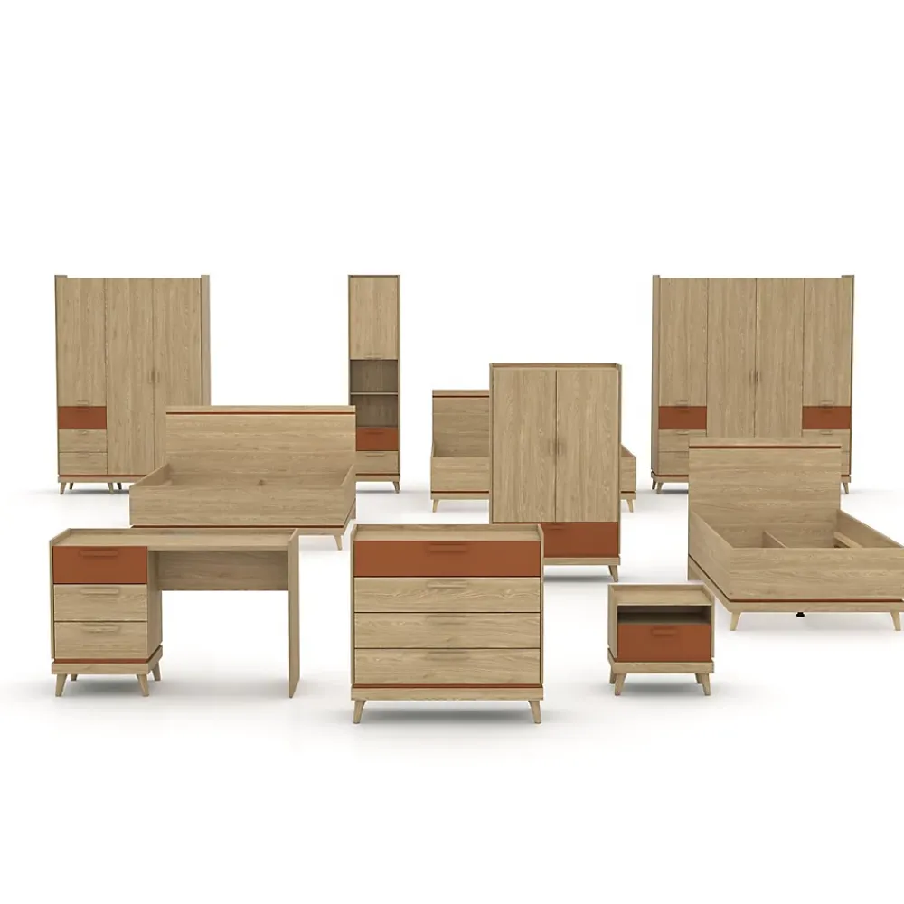 Meublorama Lit NOKI 180x200 cm chene clair et moka Style scandinave sans sommier* Lit Double