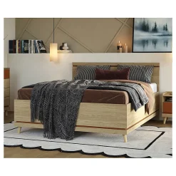 Meublorama Lit NOKI 180x200 cm chene clair et moka Style scandinave sans sommier* Lit Double