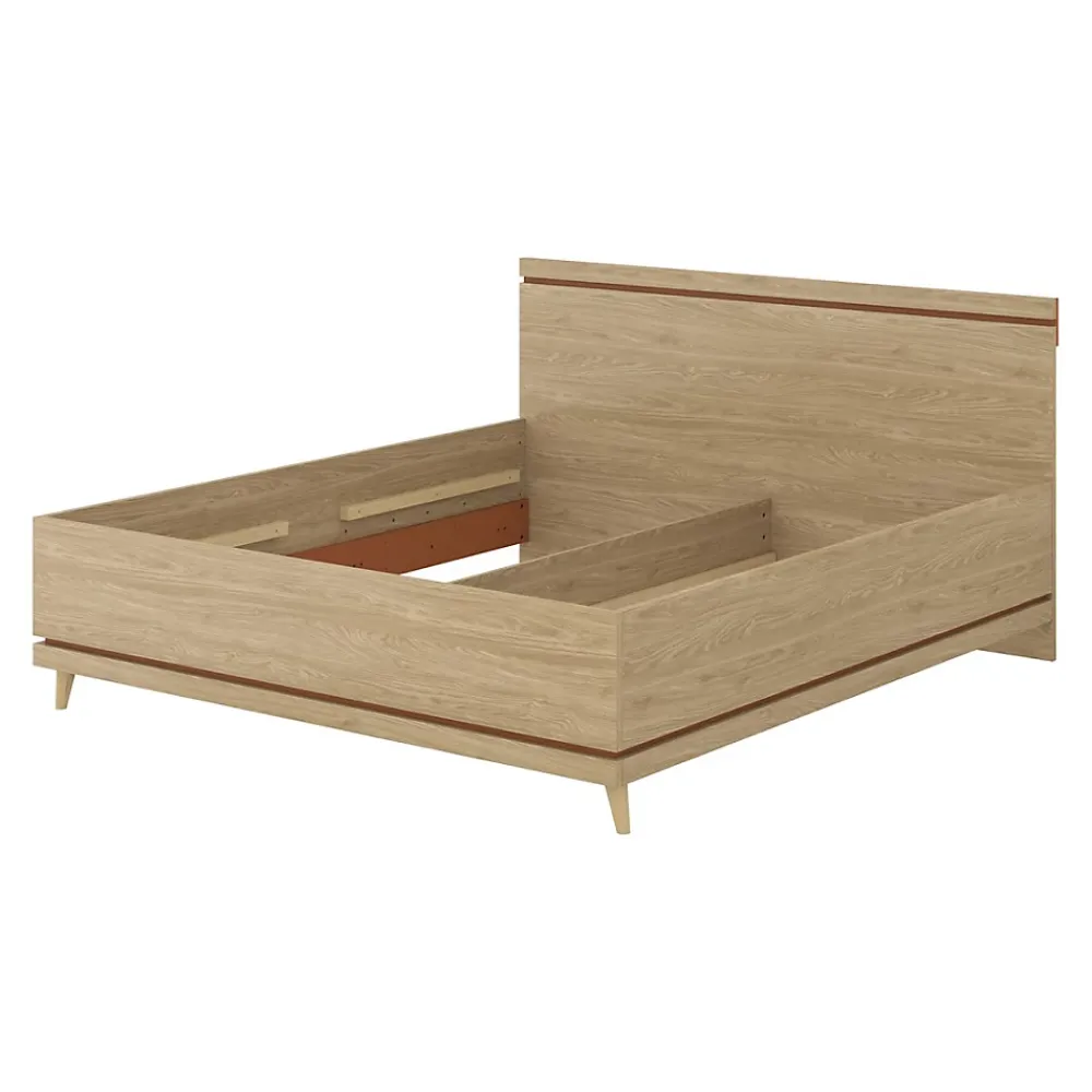 Meublorama Lit NOKI 180x200 cm chene clair et moka Style scandinave sans sommier* Lit Double