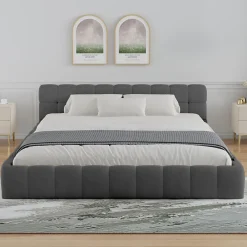 Concept Usine Lit nuage 160x200cm en velours gris - KANSAS* Lit Double