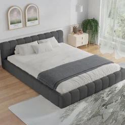 Concept Usine Lit nuage 160x200cm en velours gris - KANSAS* Lit Double