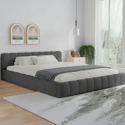 Concept Usine Lit nuage 160x200cm en velours gris - KANSAS* Lit Double
