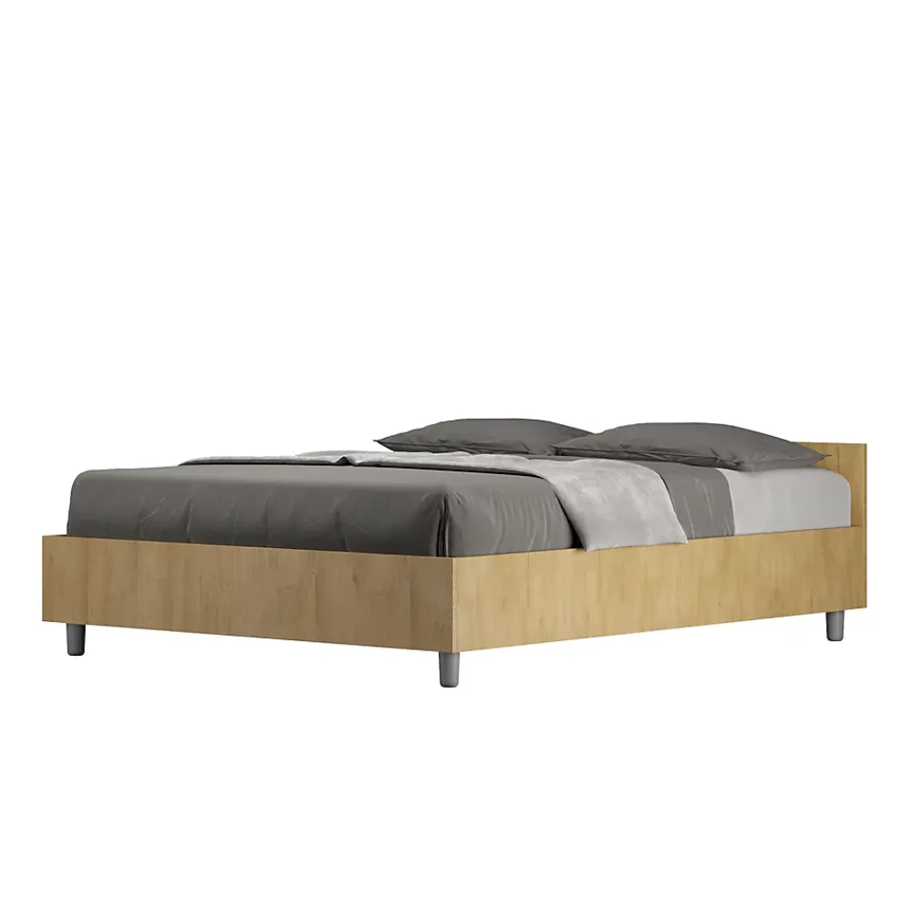 Ityhome Lit Nuamo en chêne avec sommier 140x190* Lit Coffre