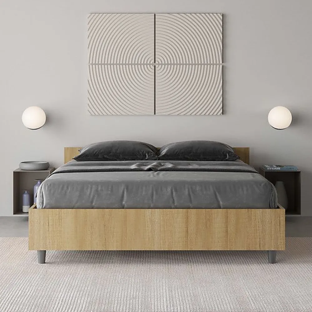 Ityhome Lit Nuamo en chêne avec sommier 140x190* Lit Coffre