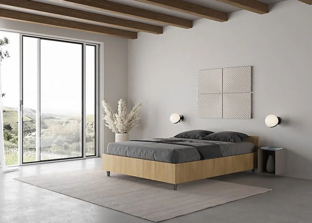 Ityhome Lit Nuamo en chêne avec sommier 140x190* Lit Coffre