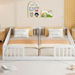 Lit Panneau 90x200cm, Avec Grillage, Sans Sommier, Pin, Style Minimaliste, Blanc>Fortuna lai Best