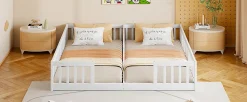 Lit Panneau 90x200cm, Avec Grillage, Sans Sommier, Pin, Style Minimaliste, Blanc><noscript><img width=