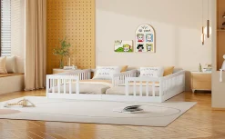 Lit Panneau 90x200cm, Avec Grillage, Sans Sommier, Pin, Style Minimaliste, Blanc><noscript><img width=