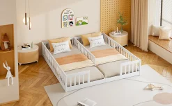 Lit Panneau 90x200cm, Avec Grillage, Sans Sommier, Pin, Style Minimaliste, Blanc><noscript><img width=