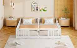 Lit Panneau 90x200cm, Avec Grillage, Sans Sommier, Pin, Style Minimaliste, Blanc><noscript><img width=