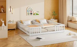 Lit Panneau 90x200cm, Avec Grillage, Sans Sommier, Pin, Style Minimaliste, Blanc><noscript><img width=
