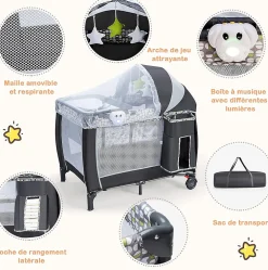 Lit Parapluie pour Bebe Pliable a roulettes avec Table a Langer et Matelas Lit de Voyage Bebe Gris>Giantex Hot