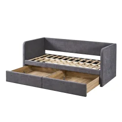 Meublorama Lit PARME 90x200 cm Tissu gris Sommier inclus Design moderne et structure robuste* Lit Double