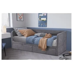 Meublorama Lit PARME 90x200 cm Tissu gris Sommier inclus Design moderne et structure robuste* Lit Double