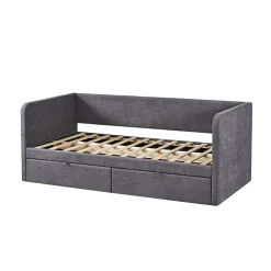 Meublorama Lit PARME 90x200 cm Tissu gris Sommier inclus Design moderne et structure robuste* Lit Double