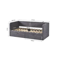 Meublorama Lit PARME 90x200 cm Tissu gris Sommier inclus Design moderne et structure robuste* Lit Double