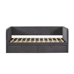 Meublorama Lit PARME 90x200 cm Tissu gris Sommier inclus Design moderne et structure robuste* Lit Double